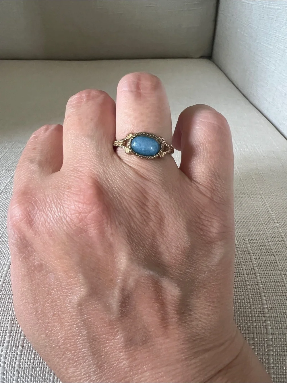 Gold Tone Ring with Blue Stone